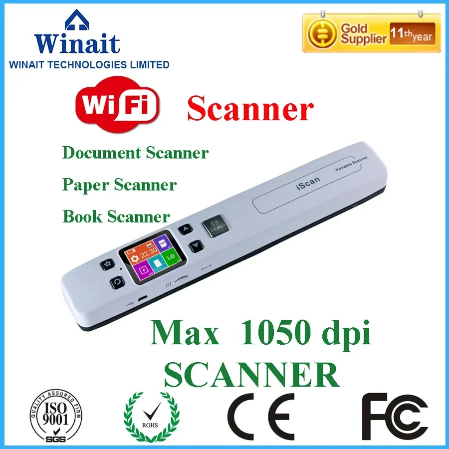 Scanner digitale portatile WiFi wireless 1050 DPI Handyscan Document Photo Ricevute Libri USB Stock Penna LED Nero Strumento CMOS a 32 bit