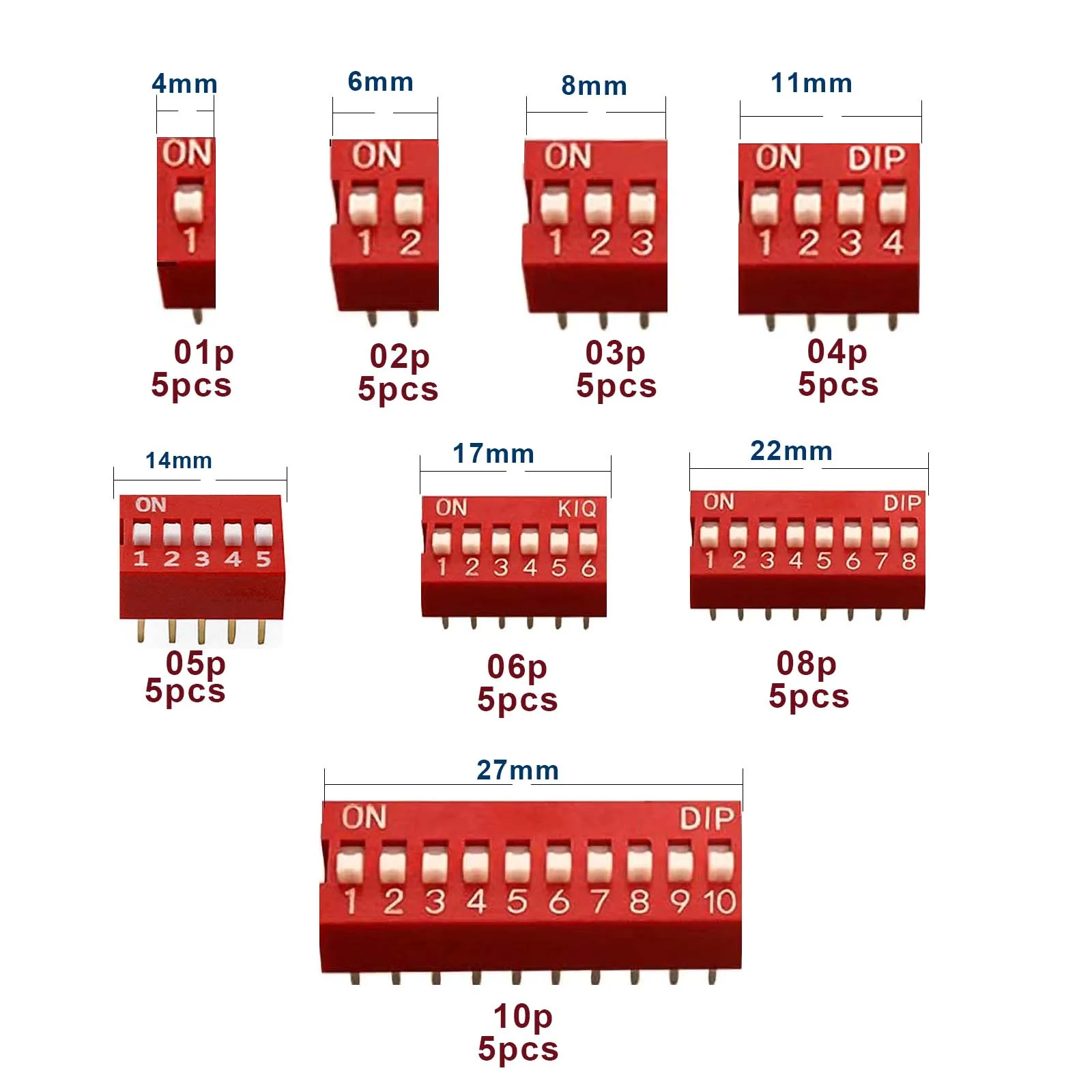 30/40pcs Slide Type Dip Switch Double Row Switches Module 2.54mm 1 - 12 Position For Circuit Breadboards