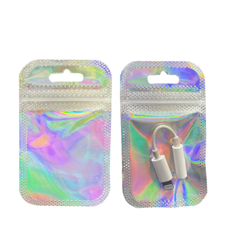 Holographic Mini Plastic Ziplock Jewelry Bags, Small Mylar Packing Pouches, Reusable Button Bead Zipper Lock Sack, 50PCs, 5*9cm