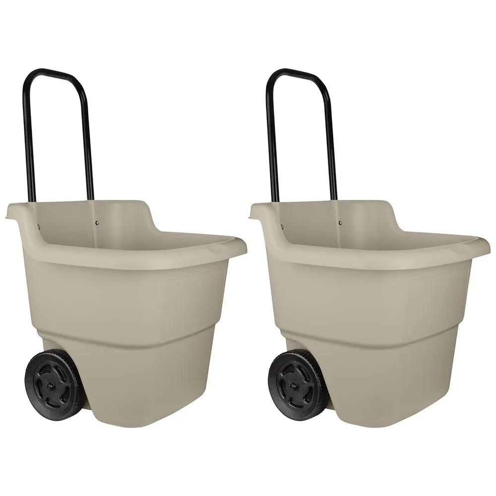 Suncast 2-Pack Multipurpose Rolling Lawn and Garden Utility Cart, 15 Gallon, Taupe - Outdoor Storage Carts with Wheels