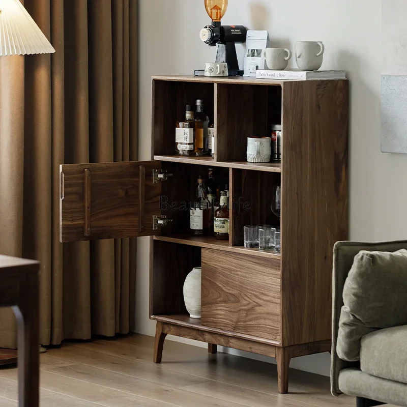 

yj5 North American black walnut floor-to-ceiling bookshelf log display storage with door storage cabinet