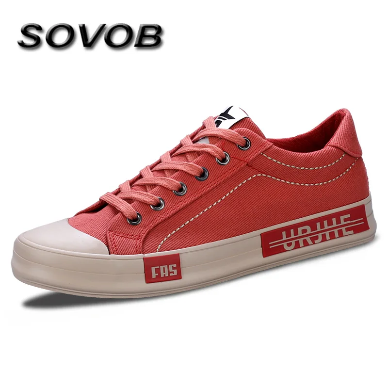 

Hot Selling Red Canvas Shoes For Men Comfortable Breathable Men's Vulcanize Shoes Lace-Up Flat Man Skateboard Shoes Zapatillas