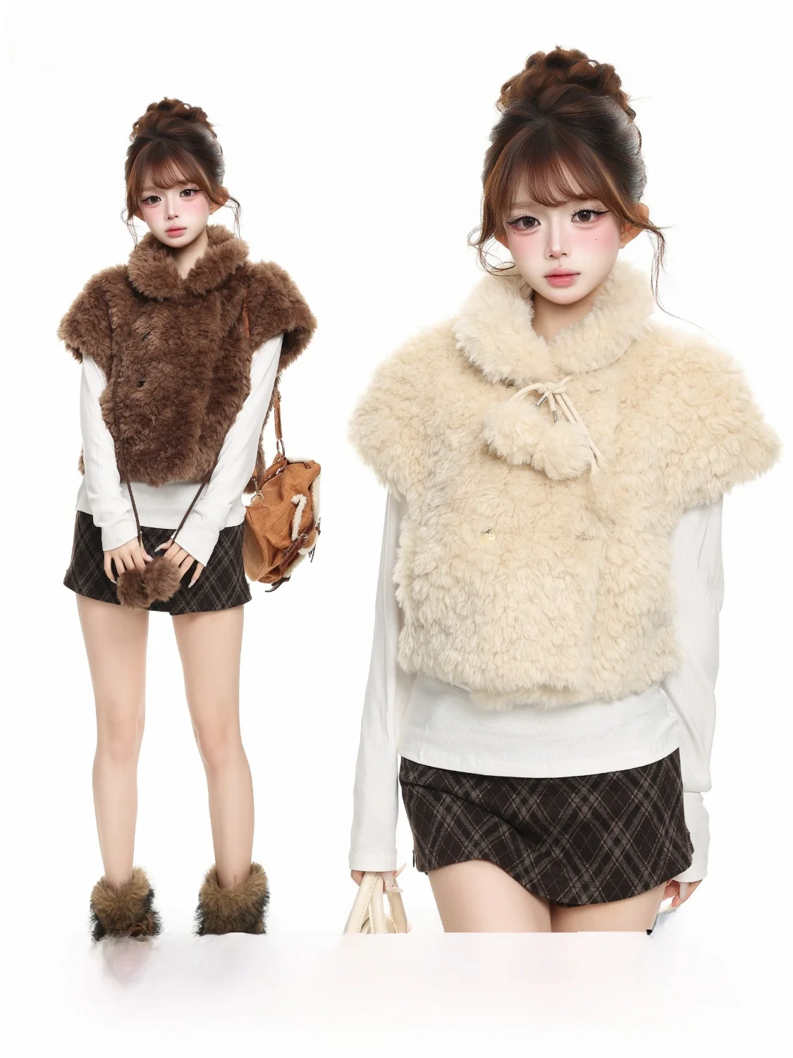 BASTERDS Korean Style Women's Fur Vest Integrated Eco-Friendly Warmth Soft Autumn Winter Coat Jacket Zipper Closure Short Length