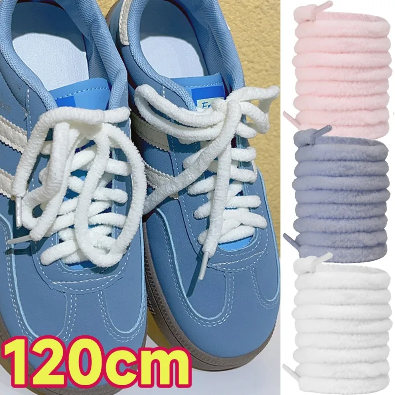 Fluffy Plush Shoelaces Winter Women Men Wide Casual Solid Color Shoelaces Soft Comfortable Warm Shoelaces Fashion Shoe Accessory