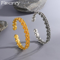Foxanry Purple Zircon Flower Geometric Cuff Bracelets For Women Vintage Personality Trendy Elegant Sweet Birthday Jewelry Gifts