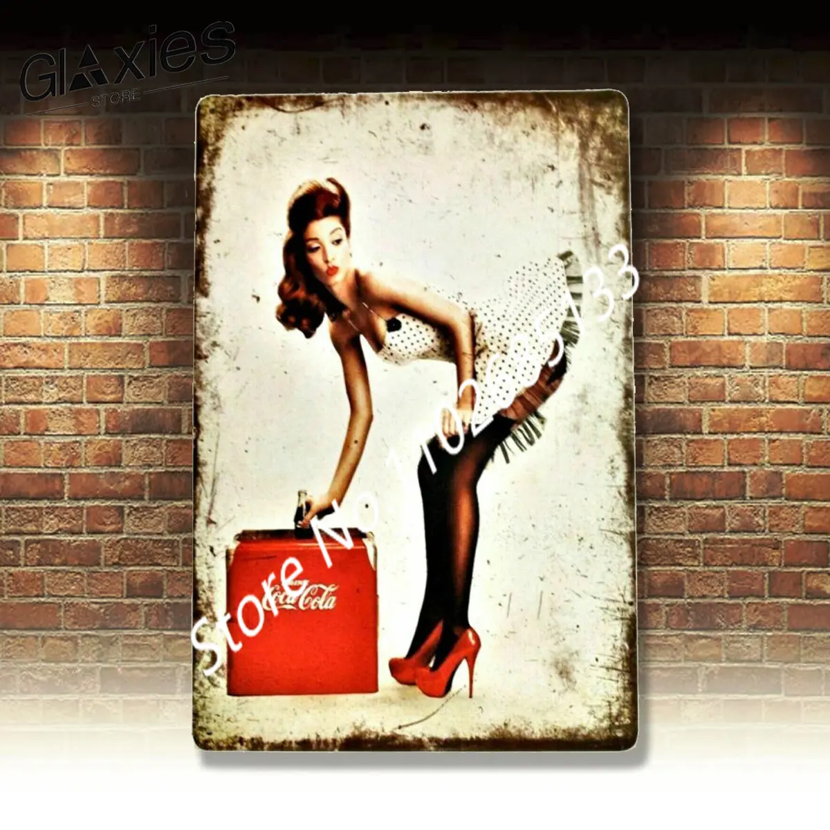 Nueva Letrero Metálico de Coca-Cola Estilo Rústico Vintage Pin-up Girl para Diner o Soda