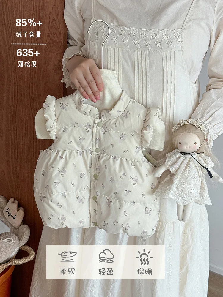 

Girls' Down Vest Autumn Winter Floral Sleeveless Down Jacket Thickened Warm Infant Toddler Outerwear aClass