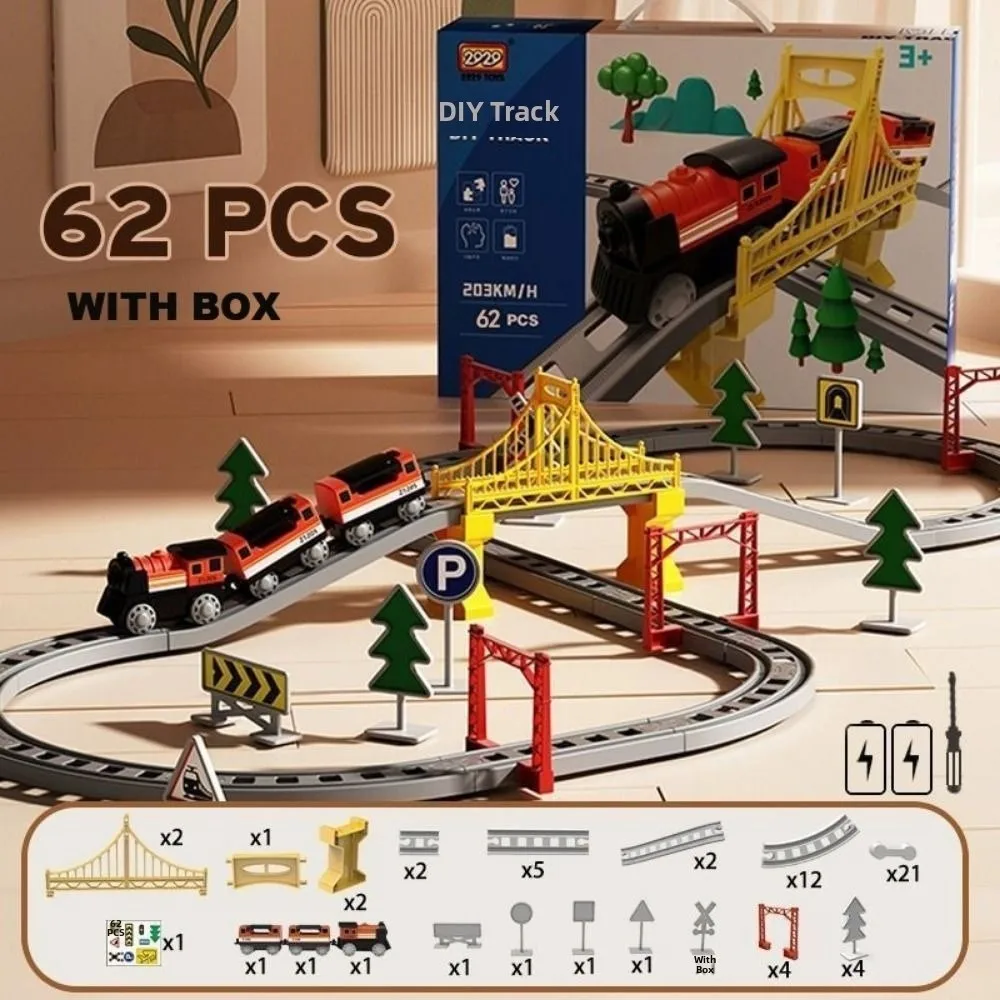 Treno elettrico per bambini 7 stili con binario con scatola Regalo di compleanno per auto con binario elettrico in plastica