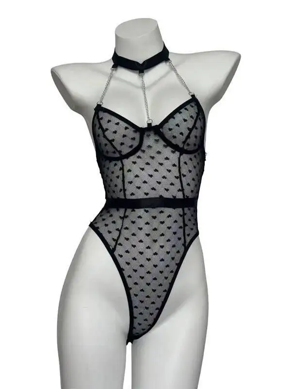 ملابس داخلية مثيرة شفافة مطبوعة على شكل قلب للنساء ملابس داخلية من الدانتيل ذات رغبة نقية ملابس نوم ساحرة 8NCA