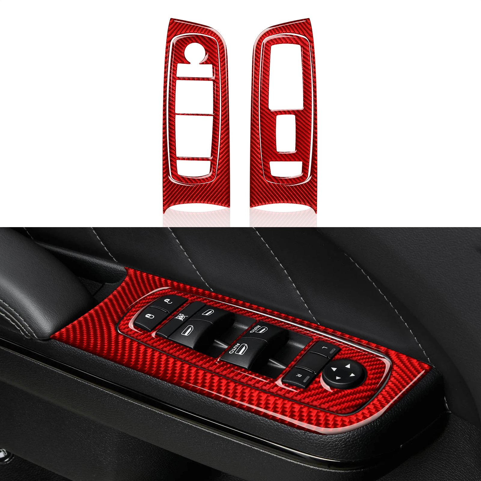 Front Car Window Lift Switch Decals for 2011-2022 Chrysler 300 Accessories Carbon Fiber Interior Stickers