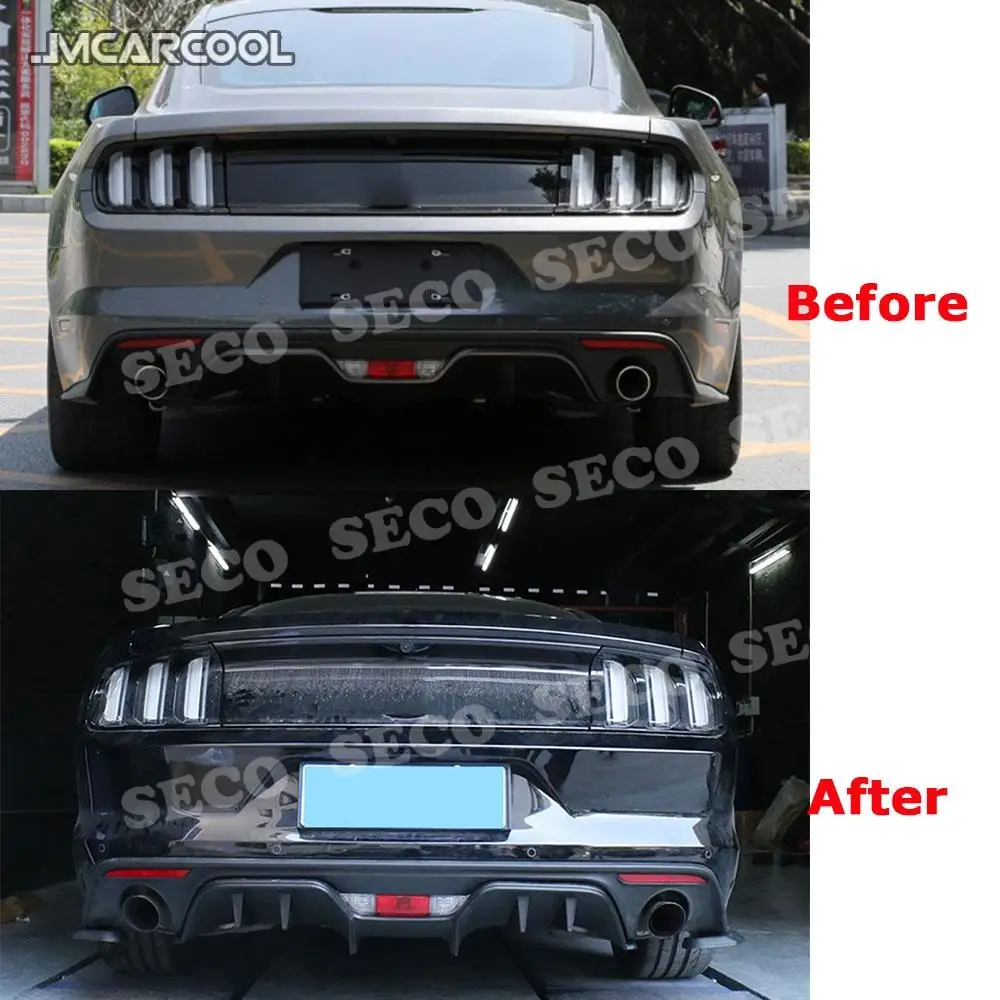 PP Rear Bumper lip Diffuser Splitters Carbon Fiber Flaps Apron Fins Shark Style Fender For Ford Mustang 2015-2017 Accessories