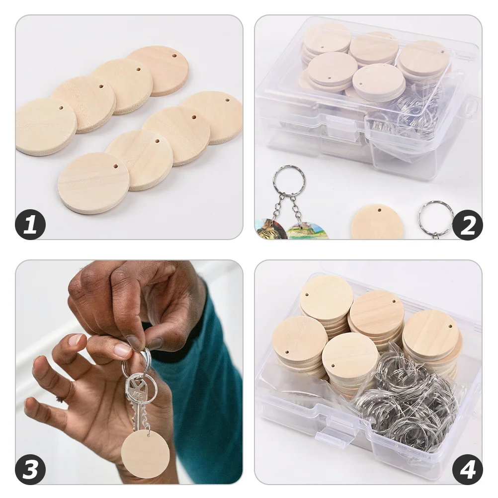 Key Ring Wood Chip Keychain Decor Wafer Unfinished Wooden Discs with Rings Pendants Round Tags Child