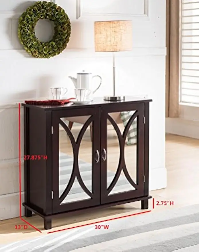 Marietta Espresso Wood Entryway Console Sofa Table, Mirrored Doors