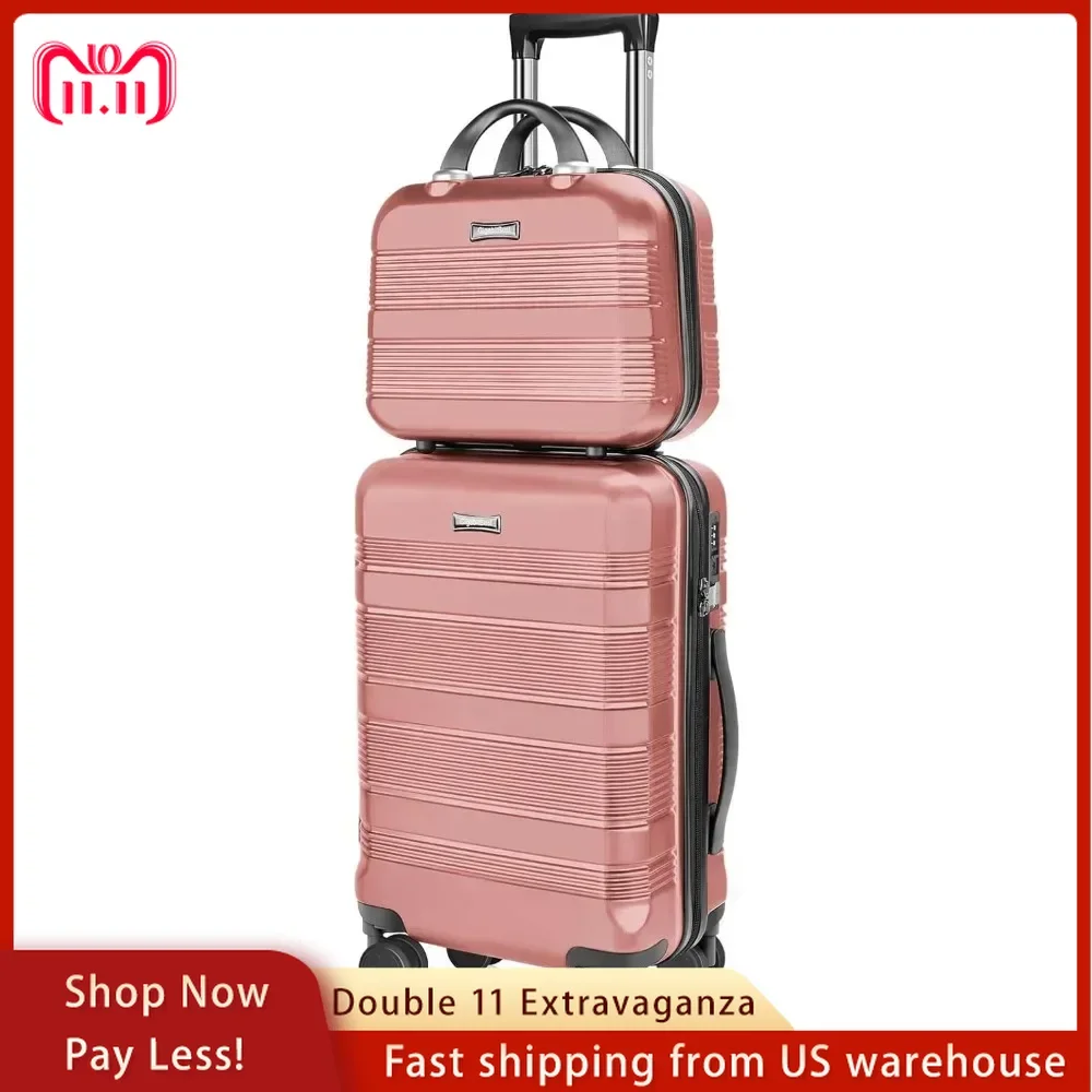 luggage sets 2 piece 19”Carry-on & 14” Cosmetic Bag,airline approved carry on luggage, Lightweight ABS+PC Carrying Case