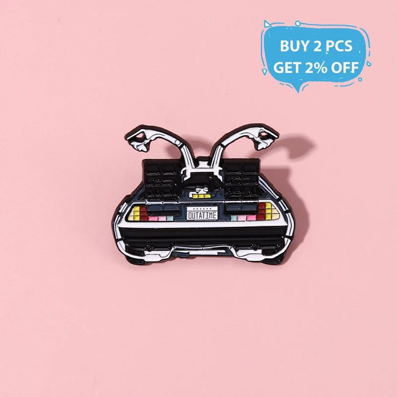 Back To The Future Enamel Pin Cartoon OUTATIME Racing Car  Brooches On Backpack Clothes Lapel Pin Gift For Friend Jewelry