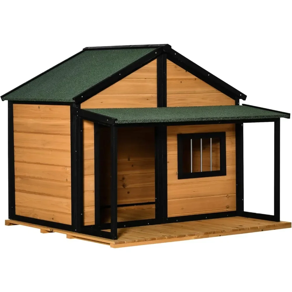 Outdoor Dog House Cabin Style with Asphalt Roof & Front Door & Side WindowLoading 53 Lbs  Wooden Raised Pet Kennel