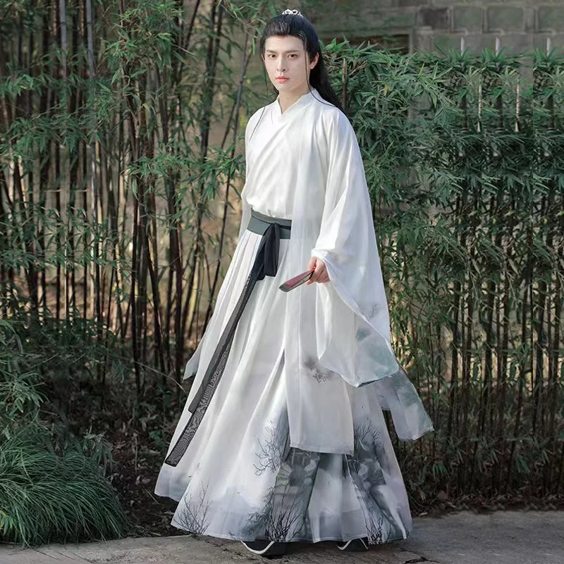 Antikové knihtisk barvení textilií hanfu Čínské starobylý weijin perioda oblečení originální nesmrtelný šermíř muži cosplais hanfu šaty sada