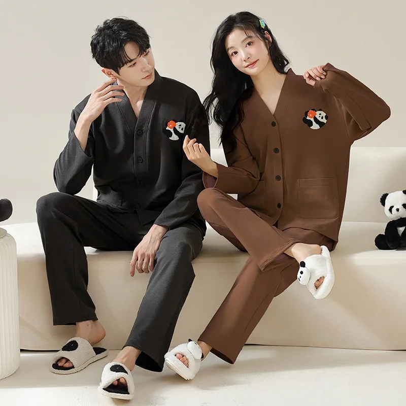 2024 Couple Winter Women\'s Pajamas Set Thin Velvet Warm Sleepwear Soft Sleeping Casual Cardigan Kimono Men Pijama Mujer Hombre