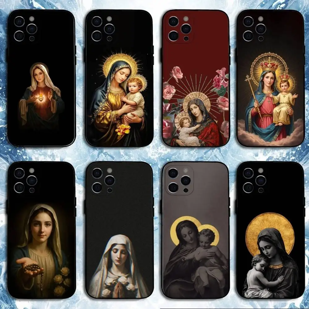 

Virgin Mary And Jesus Phone Case For iPhone17,16,15,14,13,12,11 Plus,Pro Max, Soft Silicone Black Cover