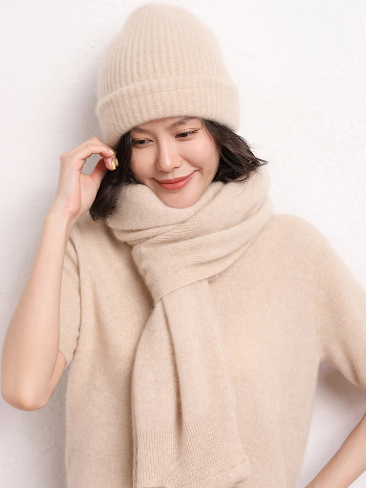

Chic New Women's 100% Cashmere Knitted Scarf Autumn Winter Warm Wraps Luxury Style Female Grace Soft Solid Color Cashmere Scarf