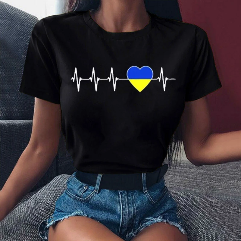 Camiseta con estampado de latido de corazón para mujer, camisetas de manga corta Y2K, ropa de calle Harajuku para mujer de los años 90