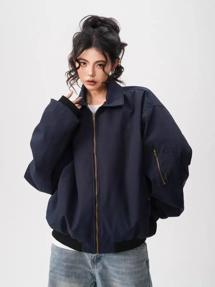 

Куртки-бомберы, женская куртка, красная осенняя льняная униформа с вышивкой, студенческая женская стильная молодежная художественная многослойная одежда для колледжа