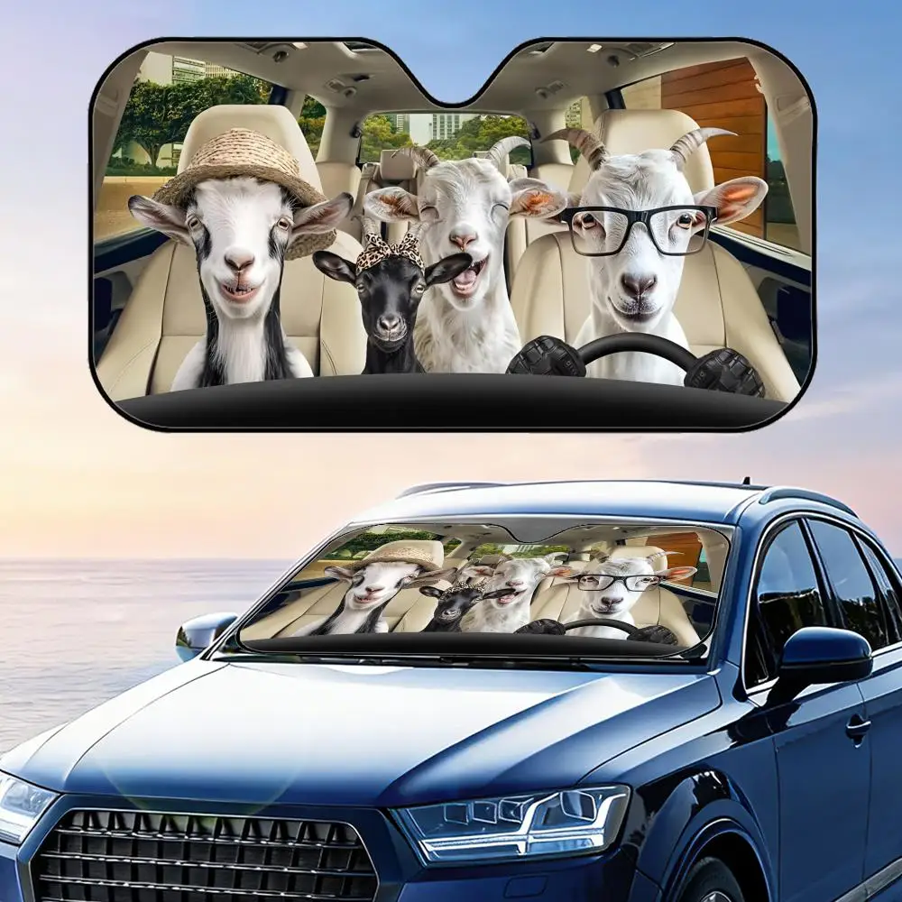 

Забавный солнцезащитный козырек с изображением семьи козлов Бур, многоразовый, из алюминиевой фольги, для защиты от УФ-излучения и теплоизоляции, накидка-козырек от солнца