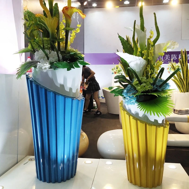 Caja de flores de fibra de vidrio de grano de madera de imitación, centro comercial, caja de flores Meichen para hotel, cuenco de flores creativo simple para jardín al aire libre
