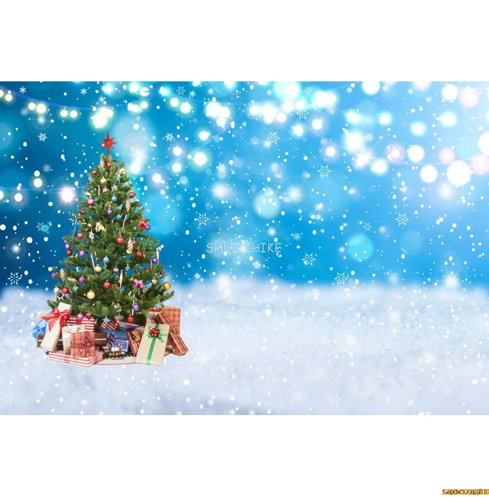 หิมะฤดูหนาว Snowfield ต้นคริสต์มาสฉากหลังเด็กภาพครอบครัว Xmas Party การถ่ายภาพพื้นหลังตกแต่ง Photo Studio Props