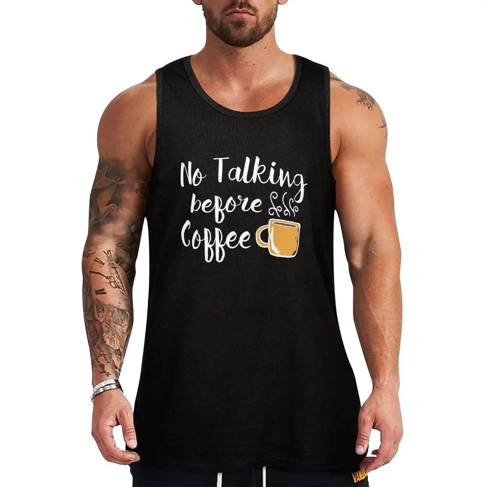 

no talking before coffee Tank Top gym shirts T-shirt sports bodybuilding t-shirt Bodybuilding clothing man