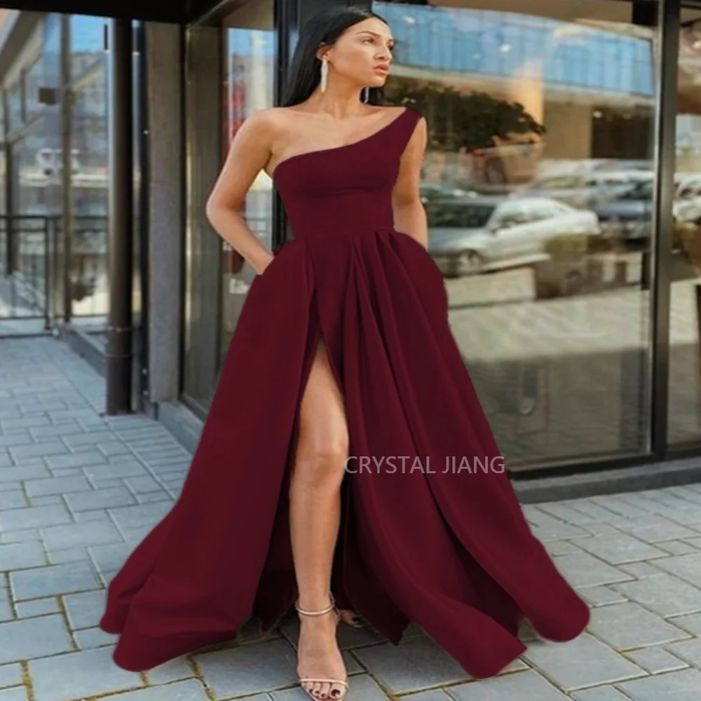 

Elegant Long One Shoulder Satin Evening Dressesفساتين السهرة A Line Floor Length Prom Dress Robe de soirée for Women