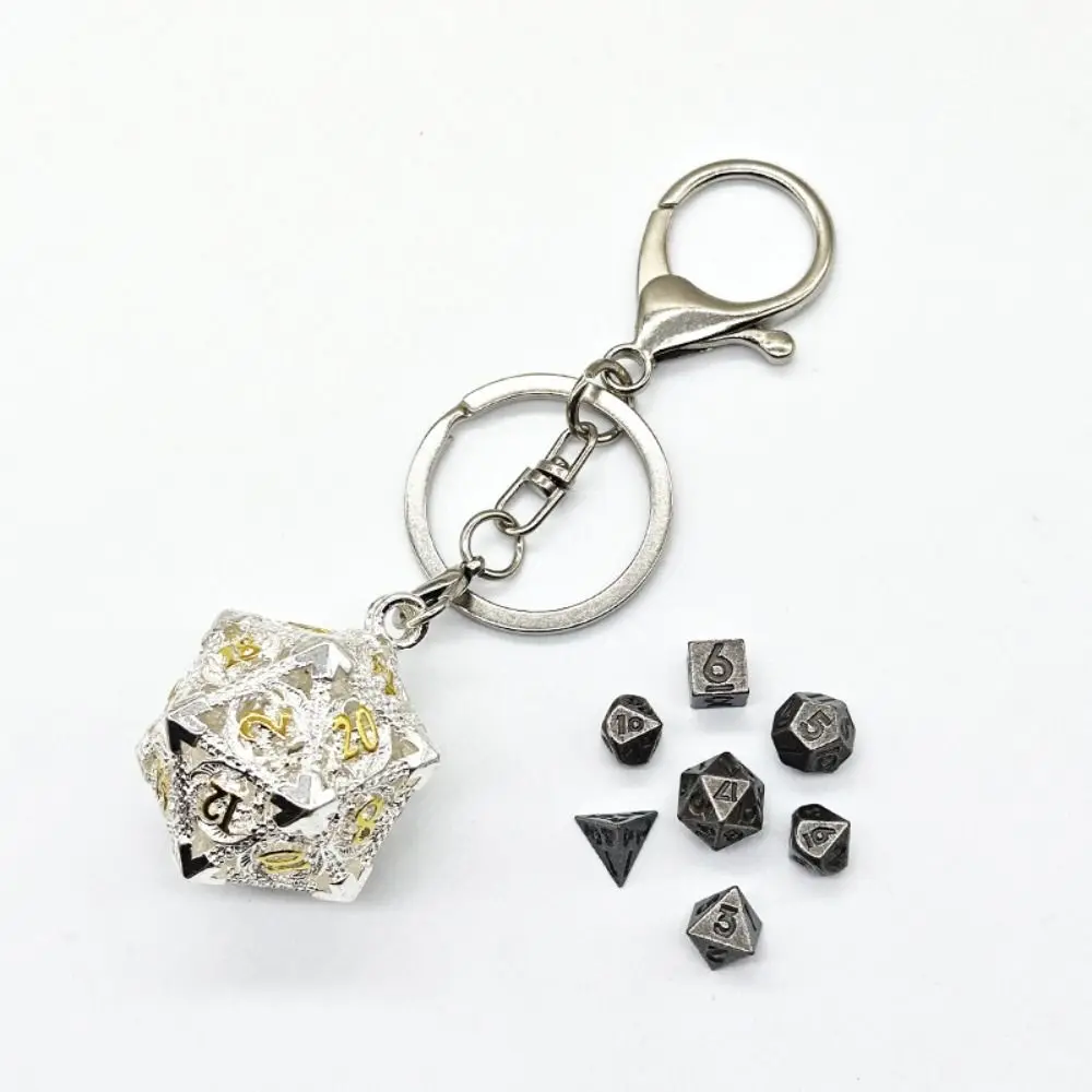 1 Set 20-sided Hollow Metal Dice Keychain DND TRPG Hollow Metal Dice Keyring Mini Exquisite Polyhedral Dice Keychain