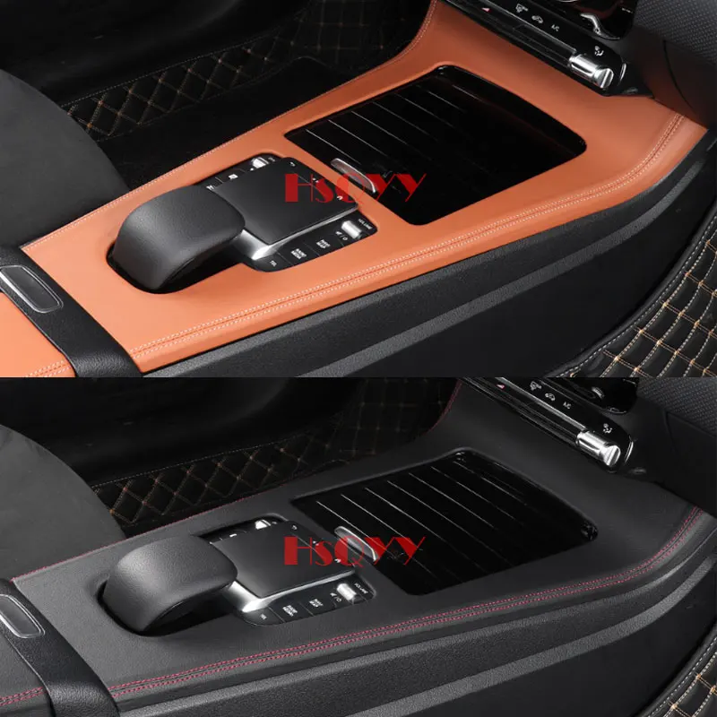 Car Center Console Leather Style Panel Cover Original Stitching Thread Trim Panel Frame For Mercedes Benz A CLA Class W177 C118