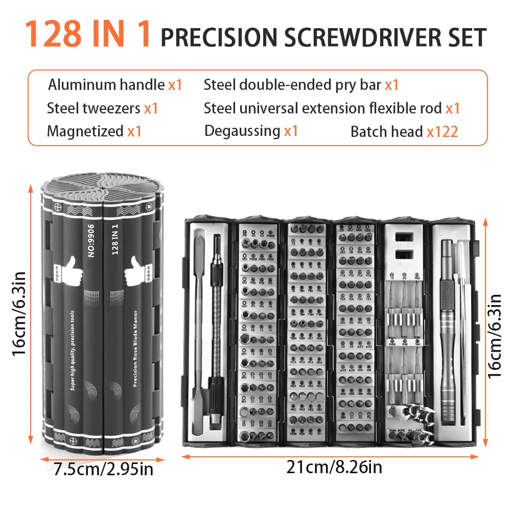 128 in 1 Precision Screwdriver Set Magnetic Phillips Torx Screw Driver Bits Portable for  precision instruments phones tablets