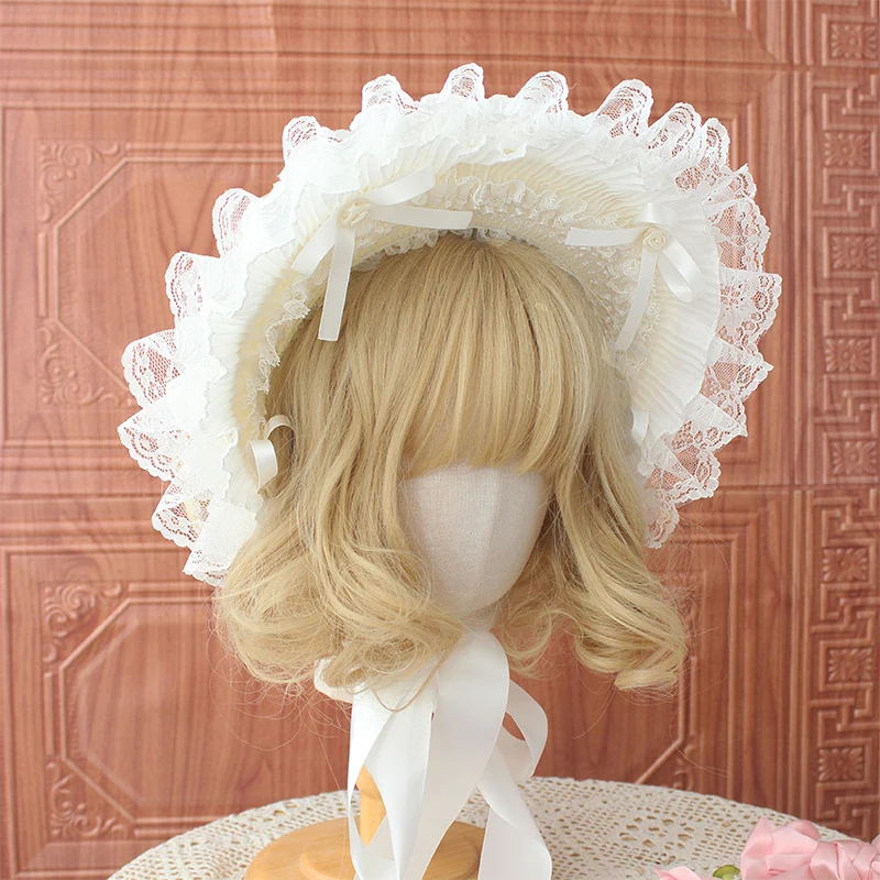 Original Design Bonnet Hat Handmade Gothic Style Lolita Anime  Exhibition Hair Accessories Ruffled Lace Ribbon Gorgeous BNT Hat