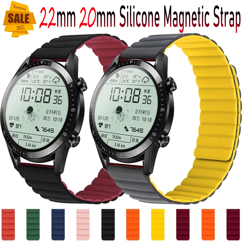 22mm 20mm Silicone Magnetic Strap For Samsung Galaxy Watch 7/6/5/4/Huawei Watch GT5-4-3-5 Pro 46mm Soft Bracelet For Amazfit GTR