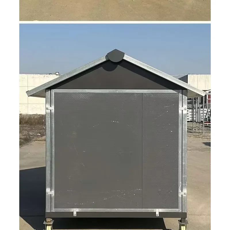 Modern Stainless Steel Outdoor Pet House for Dogs Iron Roof Push-Up Closure Striped Design-Large Size Waterproof Thermal