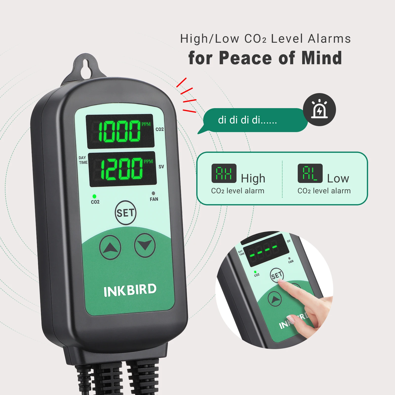 INKBIRD CO2 Controller Smart Carbon Dioxide Controller with 2 Outlets for CO2 Generator&Ventilation Fan, Day &Night Control