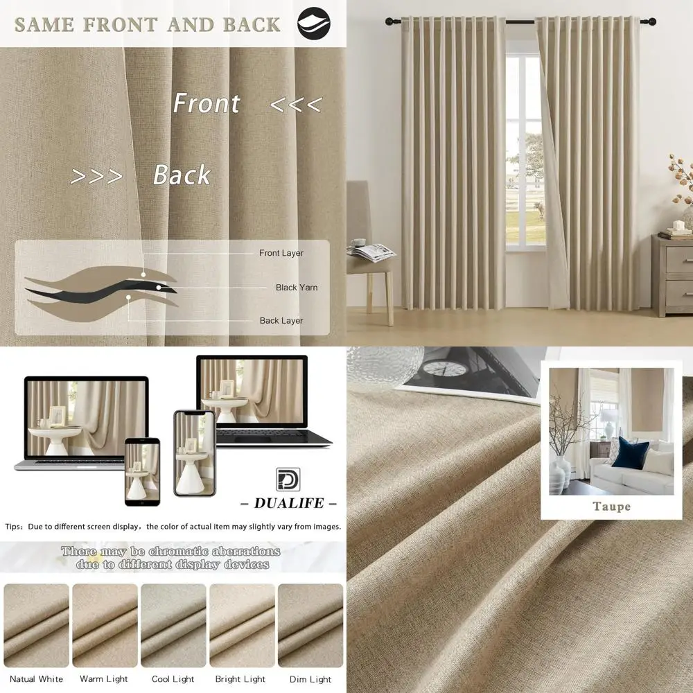 

Taupe Linen Blackout Curtains, 72 Wide x 96 Long, Back Tab with Rod Pocket, Pinch Pleated for Patio Door, Farmhouse Style