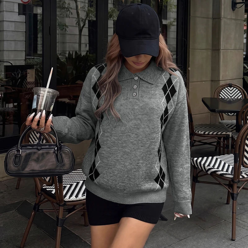 Winter Clothing Sale Women - Abbigliamento Femminile, Maglione Grigio a Quadri