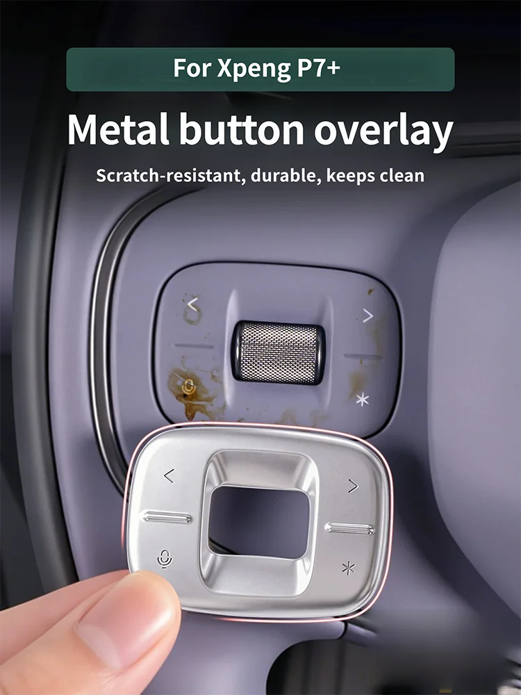 Car Accessories For XPENG P7+ 2026 2027 Car Upgrade Steering Wheel Button Metal Decoration Sticker Interior Accessories