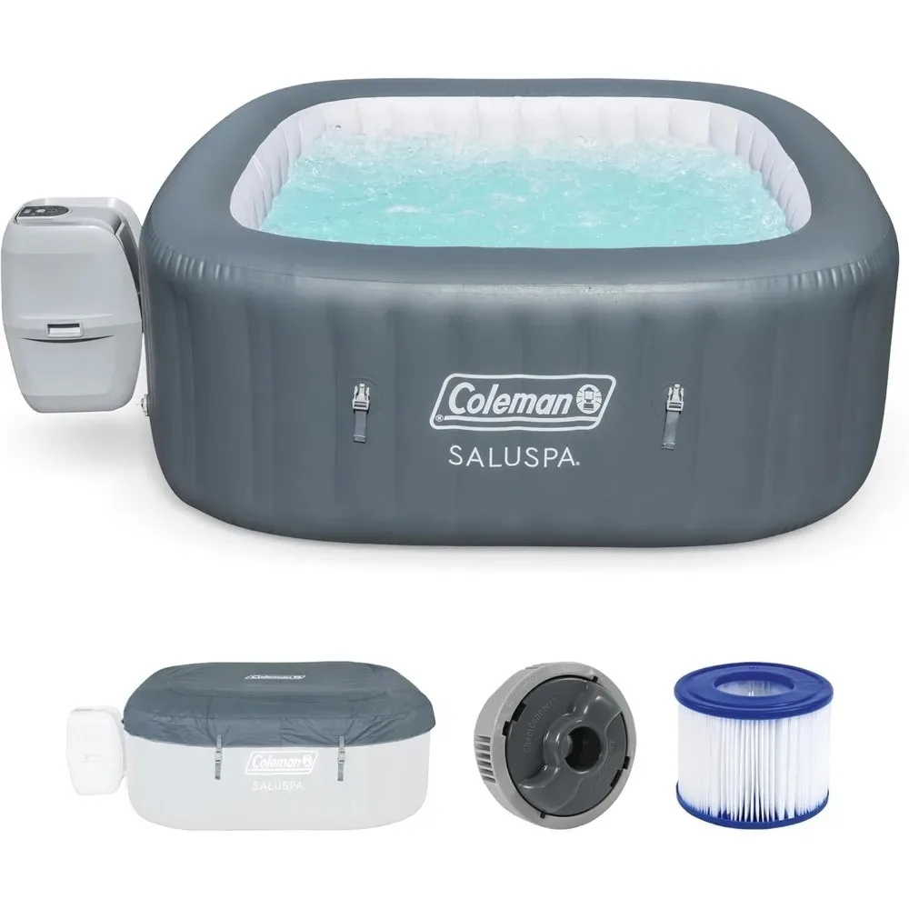 SaluSpa AirJet 4 إلى 6 أشخاص حوض استحمام ساخن قابل للنفخ مربع سبا خارجي محمول مع 140 طائرة هوائية مهدئة و - تخفيضات كبيرة #1