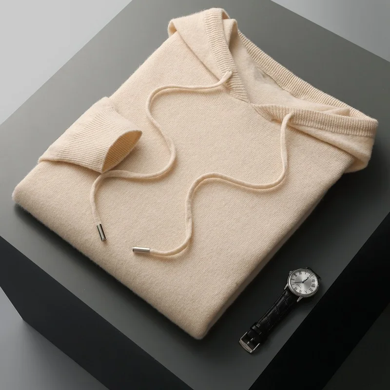 Sudadera con capucha de una pieza para hombre, suéter de punto listo para usar, de manga larga, informal, de otoño e invierno, 100%