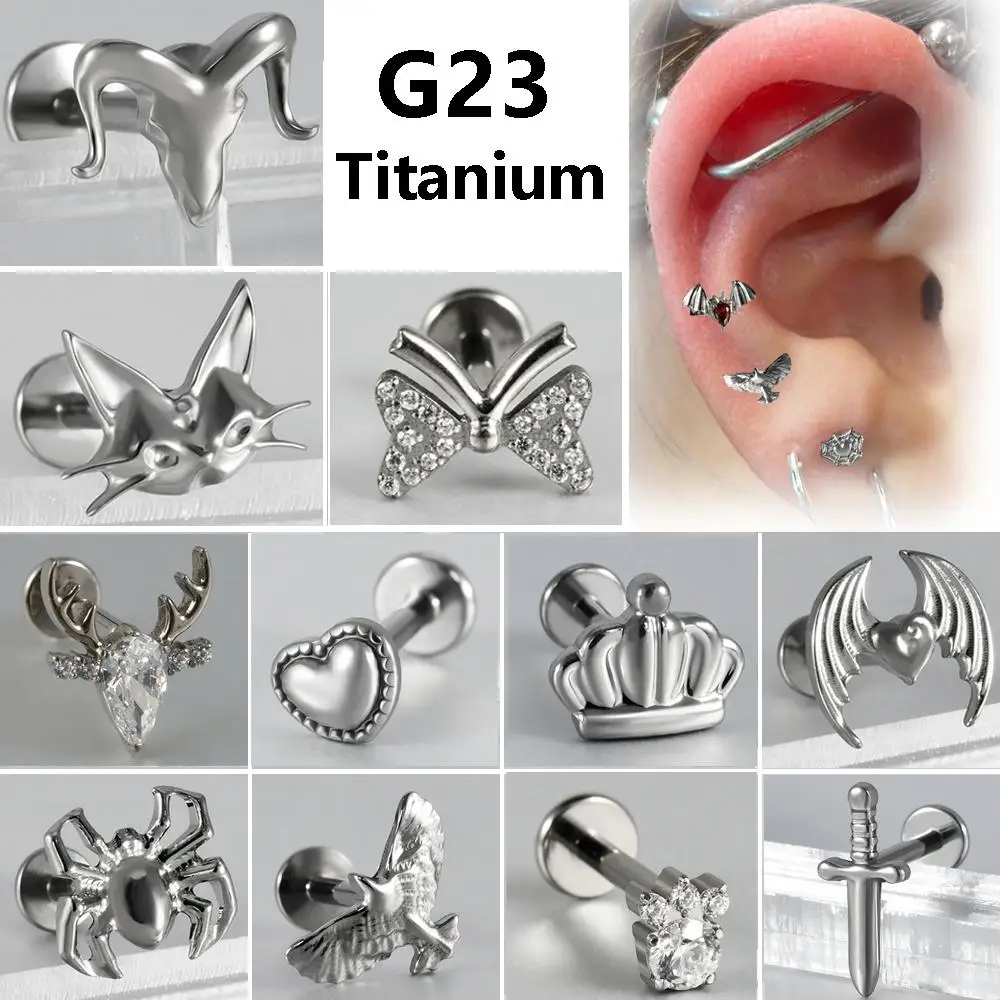 G23 التيتانيوم الشرير العنكبوت شيطان الأذن ترصيع الشفاه العلوي ترصيع القط الصغير أقراط اللولب Labret الغضروف الزنمة اللولب الشفاه ثقب