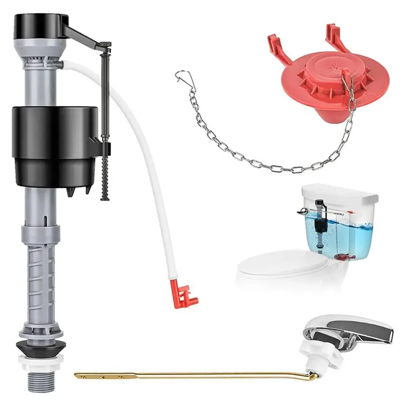 【LAST CHANCE】Universal Toilet Flusher Replacement Kit- Adjustable Fill Valve, Flapper& Brass Handle Lever-Complete Inside Tank R
