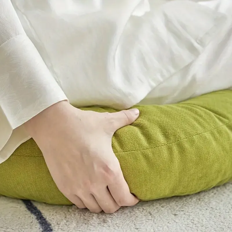 Zielona Duża Okrągła Poduszka Podłogowa Lniana Do Medytacji Jogi Gruba Mata Tatami Poduszki Dziecięce Mata Puf Gruby Poduszka Na Krzesło Balkonowa Poduszka 방석
