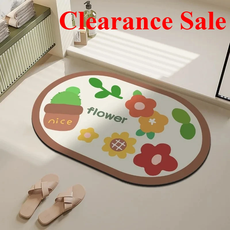 

2025 small fresh square oval diatom mud bathroom floor mat toilet mat bathroom floor mat
