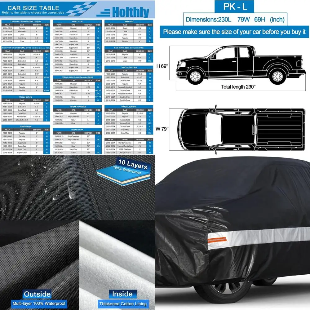 

All-Weather 10-Layer Waterproof Truck Cover for 210-230 Ford F150, Chevy Silverado, Dodge Ram 1500