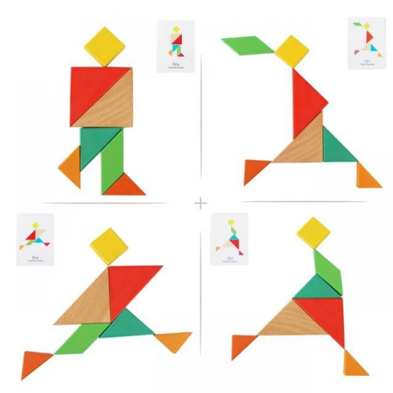 De madeira tangram puzzle, brinquedos educativos, mais grosso