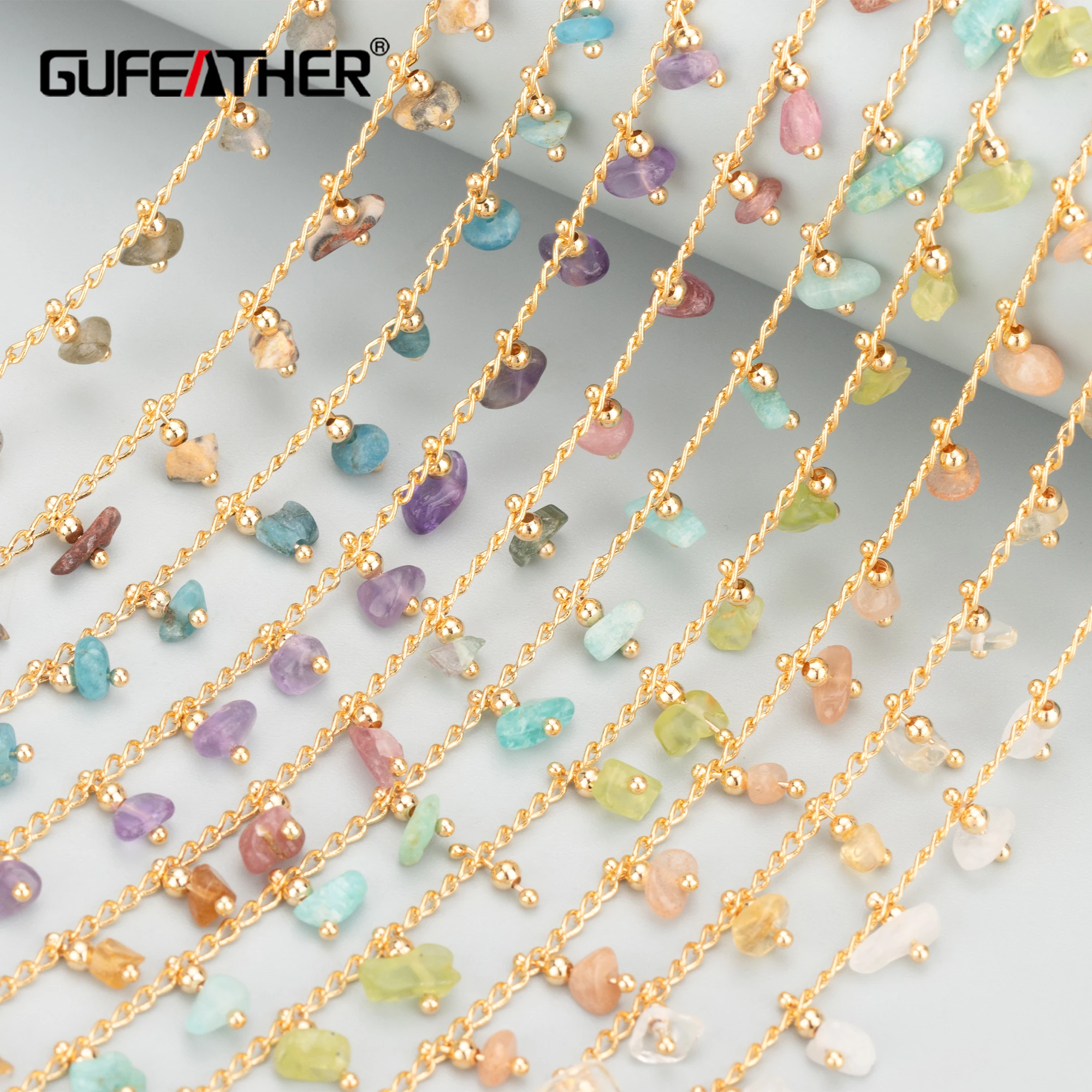 GUFEATHER C308,diy chain,nickel free,18k gold plated,copper,natural stone,diy bracelet necklace,jewelry making findings,1m/lot